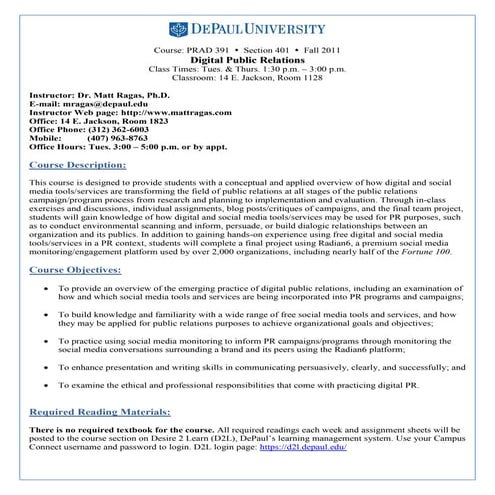 Digital PR Class Syllabus (Fall 2011)