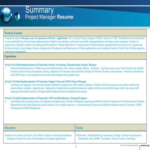 Resume For Project Manager Position | DOC