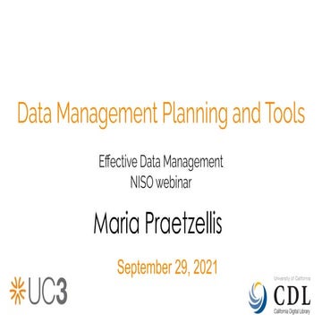 Praetzellis "Data Management Planning and Tools"
