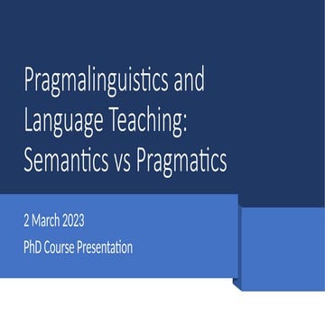 Pragmalinguistics- Semantics and Pragmatics
