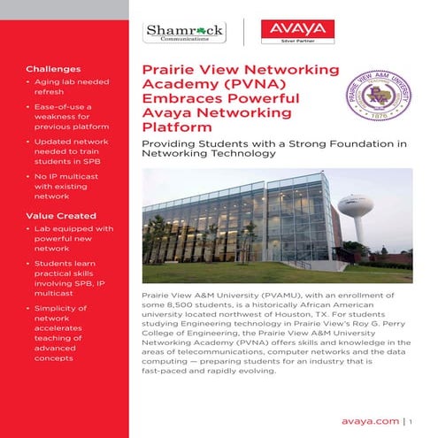 Prairie View Networking Academy (PVNA) Embraces Powerful Avaya Networking Platform