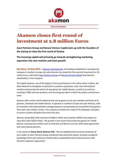 Pr_Akamon closes first round of investment at 2.8 million euros 