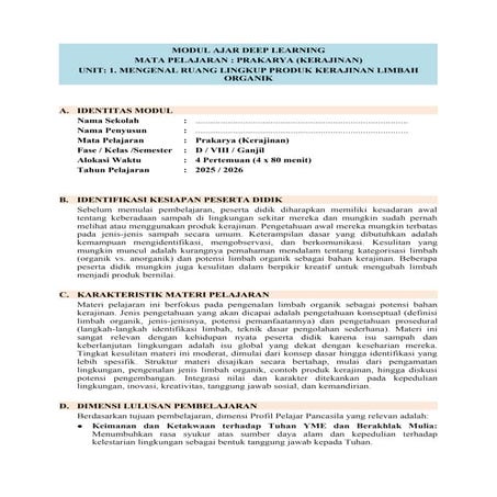 Modul Ajar Pembelajaran Mendalam Prakarya Kelas 8 Terbaru 2025