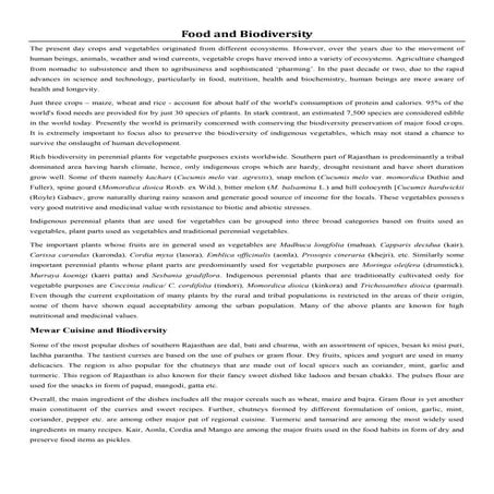 Biodiversity Qualities of Mewari Cuisine