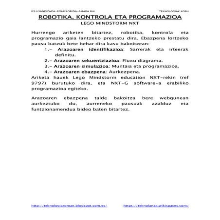 ROBOTIKA, KONTROLA ETA PROGRAMAZIOA