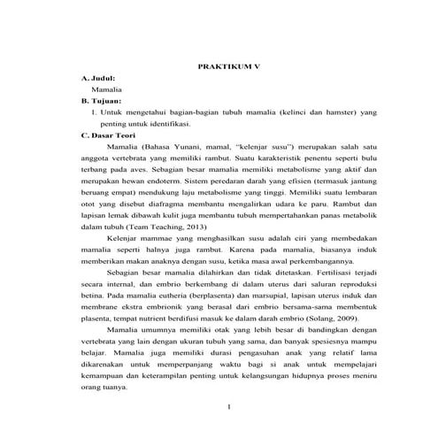 Laporan Praktikum 5 Mammalia