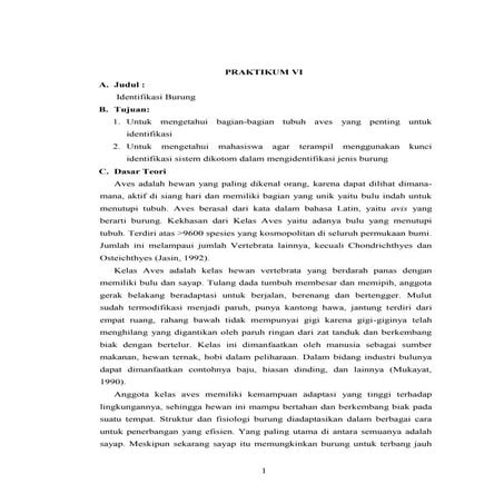 Laporan Praktikum 6 Identifikasi Burung