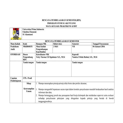 14_Rencan Pembelajaran (RPS) Pengauditan I.doc