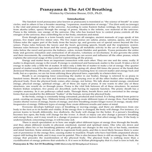 Pranayama & The Art Of Breathing