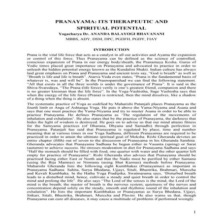 PRANAYAMA: ITS THERAPEUTIC AND SPIRITUAL POTENTIAL