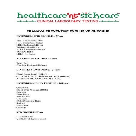 Pranaya preventive exclusive checkup