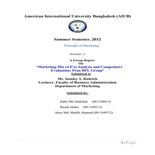 Pran RFL group Market analysis