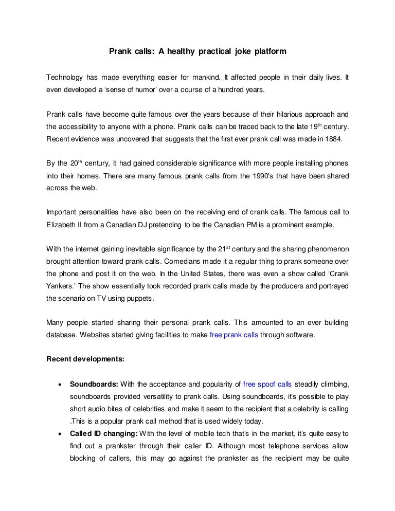 Prank Calls A Healthy Practical Joke Platform