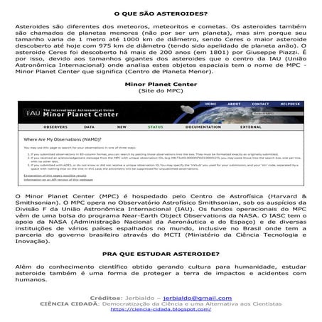 O QUE É ASTEROIDE? QUAL SUA NATUREZA? PERIGOS DE COLISÃO E ESTATÍTISCAS