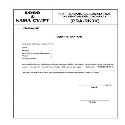 Contoh dokumen pra rk3k | PDF
