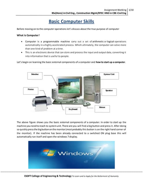 Introduction of computer basic skills on windows 7 | PDF