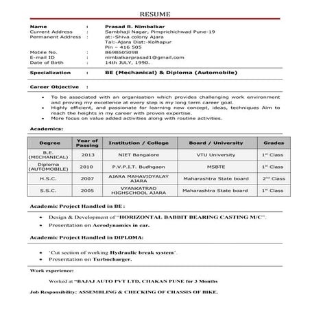 Prasad n. resume