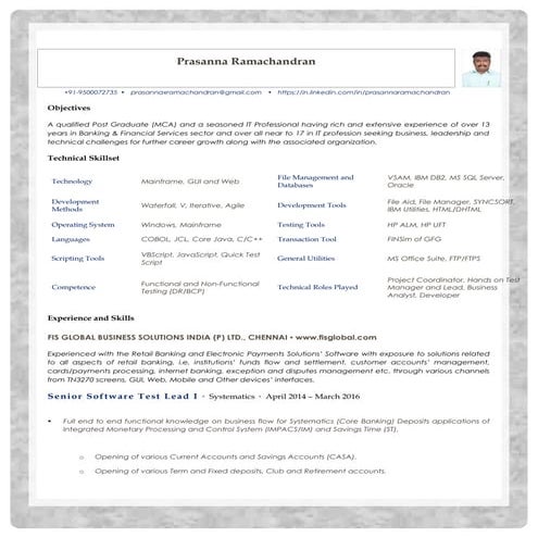 Prasanna ramachandran skill set