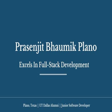 Prasenjit Bhaumik Plano - Excels In Full-Stack Development | PDF