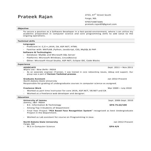 Computer Science Resume Eric Granlund | PDF