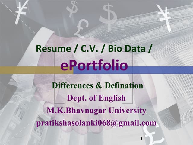 Resume/ CV/ Bio-data Differences & e-Portfolio..