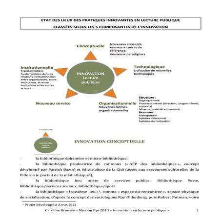 Typologie et exemples Innovation en lecture publique 