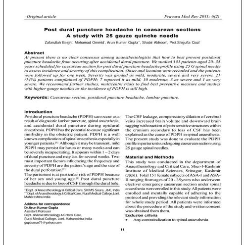 Post Dural Puncture Headache