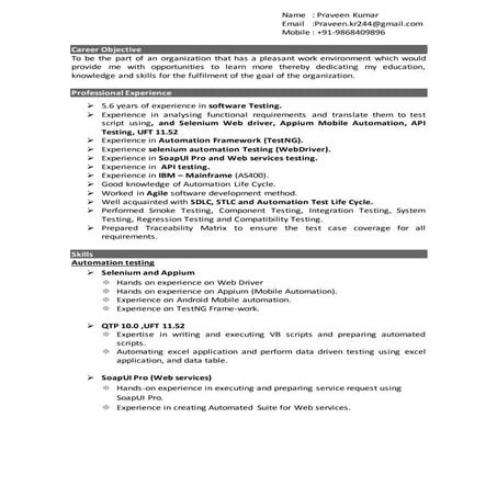 Praveen 5.4 year  automation _manual_Appium_Selenium