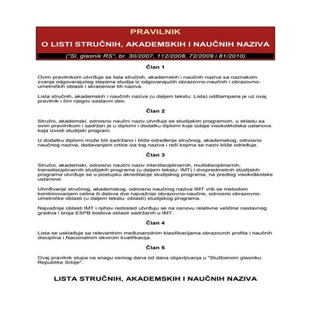 Pravilnik o-listi-strucnih-akademskih-i-naucnih-naziva | PDF
