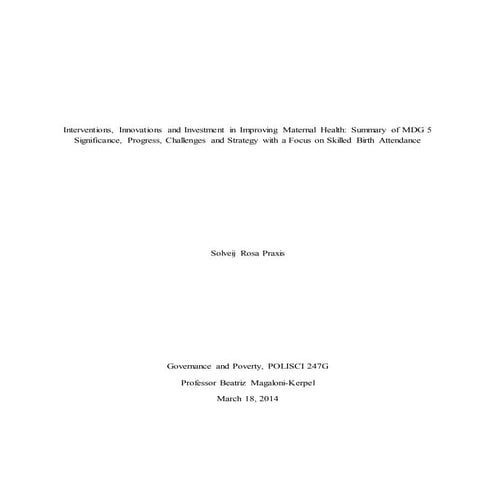 Maternal Health Intervention Final Report