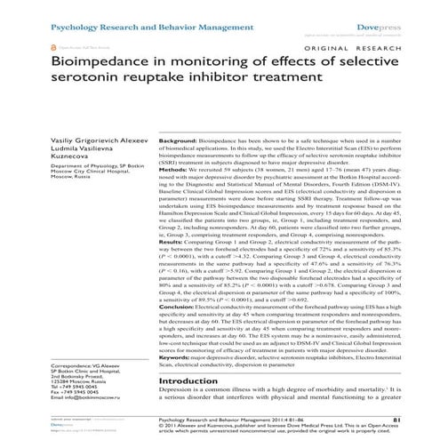 EIS technology : bioimpedance application in selective serotonin reuptake