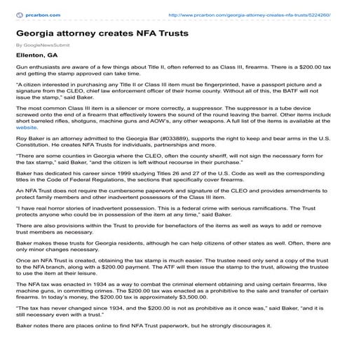 Georgia attorney creates NFA Trusts