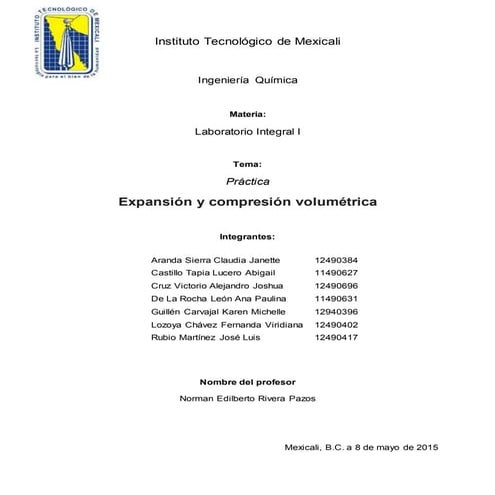 Práctica XVI Expansión y compresión volumétrica 