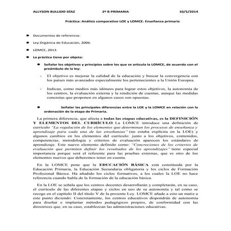 Práctica4. análisis comparativo loe y lomce. allyson bullido 2º b