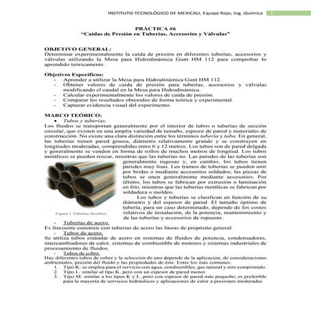 Práctica 6 Caídas de Presión en Tuberías, Accesorios y Válvulas.