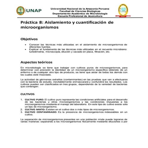 Práctica 8. aislamiento y cuantificación de microorganismos