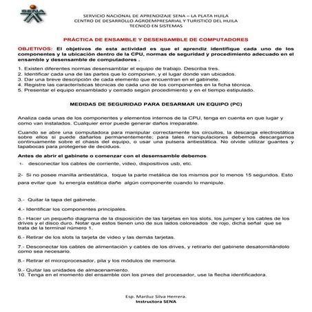 Práctica de ensamble y desensamble de computadores
