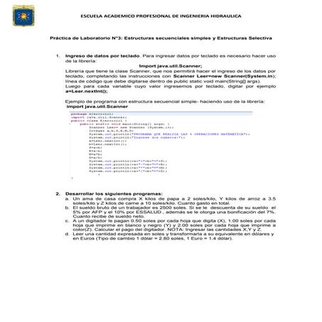 Práctica de laboratorio n°3. estructuras secuenciales simples selectivas
