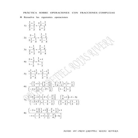 Práctica   de   operaciones    con   fracciones  complejas