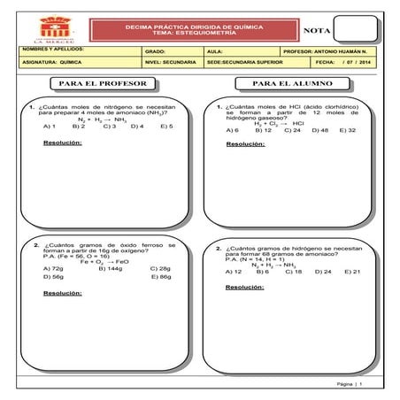 Práctica dirigida1   (estequiometria )_)