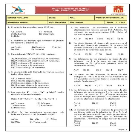 Práctica dirigida de química (estructura atómica)
