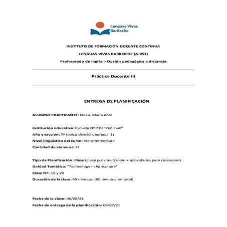 Práctica docente iii   lessons 19 and 20 - nisca