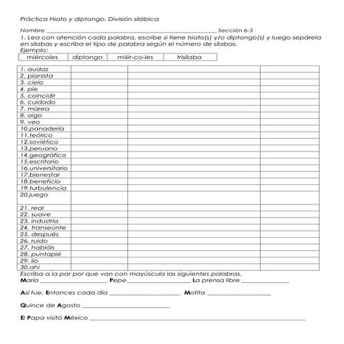 Ejercicios de división silábica | DOCX