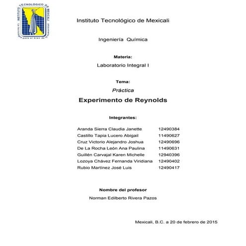Práctica IV Experimento de Reynolds