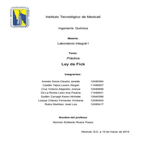 Práctica IX Ley de Fick