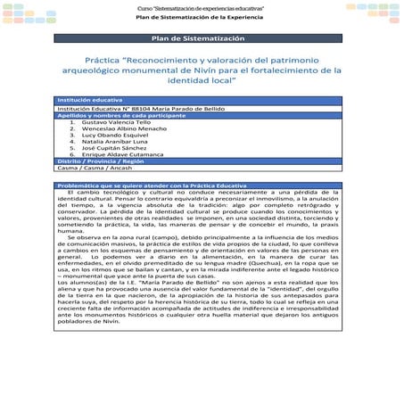 Práctica “Reconocimiento y valoración del patrimonio arqueológico monumental ...