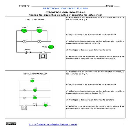 Prácticas de electricidad con Crocodile Clips 3