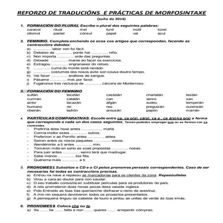 Prácticas de morfosintaxe para preparar as  probas finais