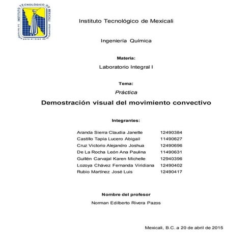 Práctica XII Visualización del movimiento convectivo
