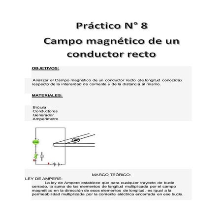 Práctico N° 8  Campo magnético de un conductor recto